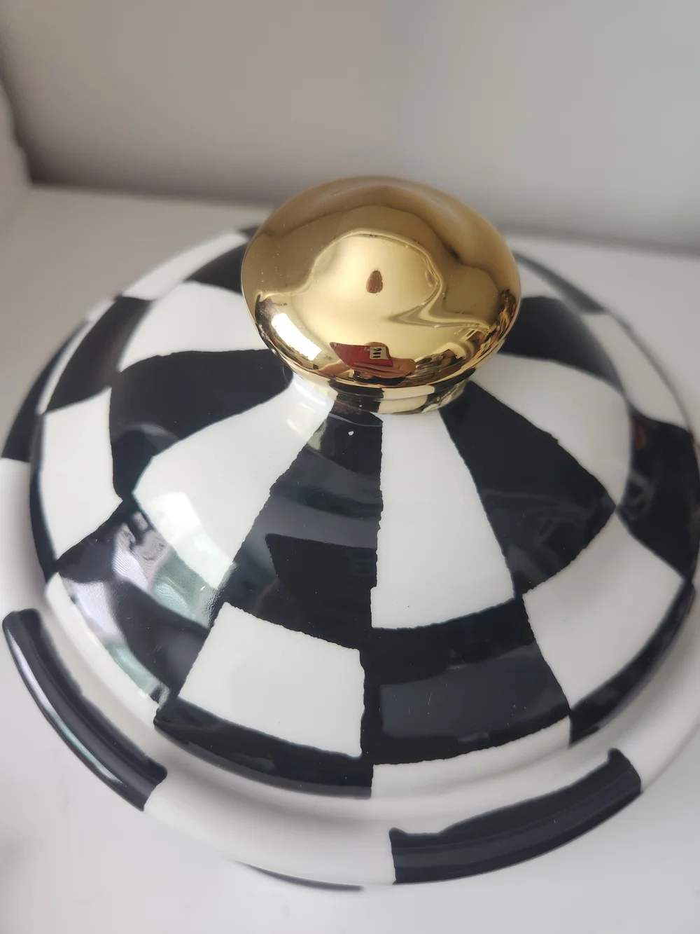 Black & White Check Ceramic Canister with Gold Knob